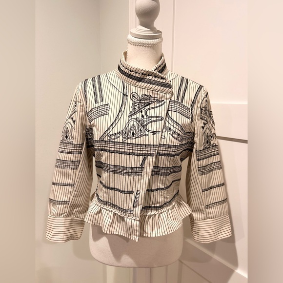 Topshop Jackets & Blazers - Kate Moss Topshop Cream Moto Jacket with Black Details